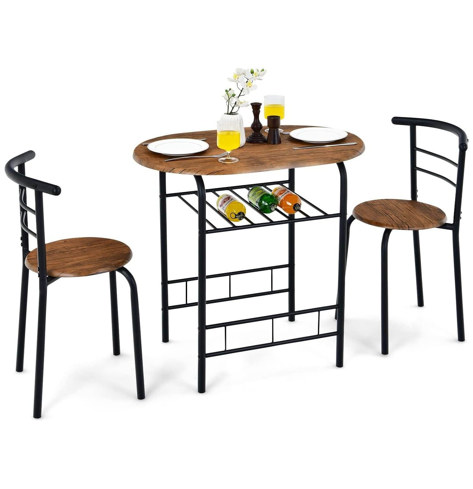BULYAXIA 3 Piece Dining Set, Indoor Bistro Set 2 Chairs and Table w ...