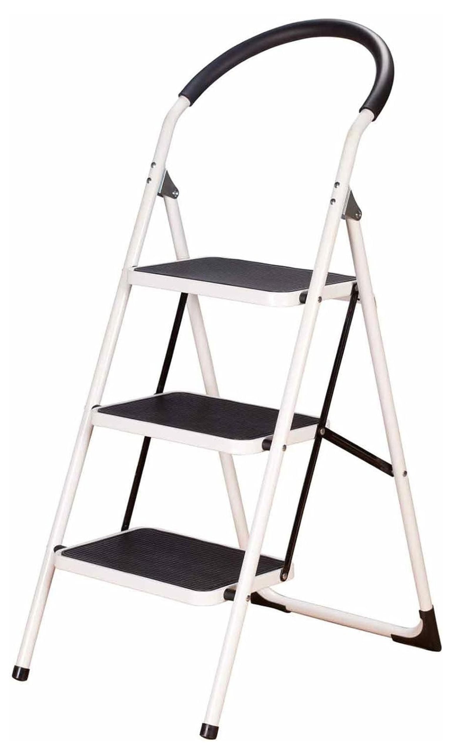 BULYAXIA 3 Step Ladder Stool Combo with Handgrip AntiSlip Folding