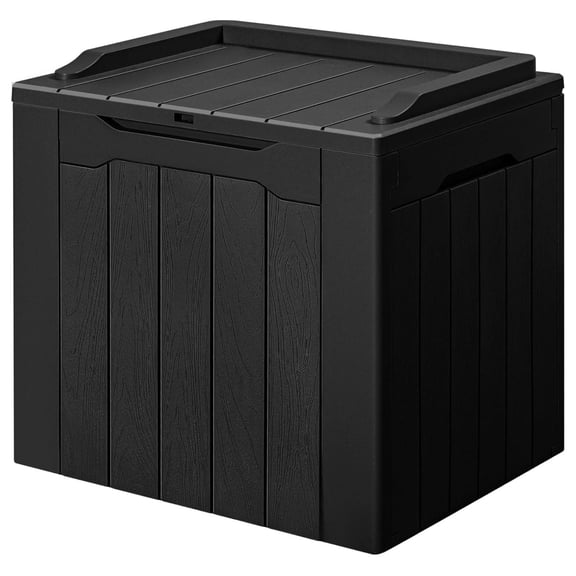 BULYAXIA 30 Gallon Small Deck Box Outdoor Waterproof Resin Storage Box Lockable Storage Container Outside Package Delivery Box (Black)