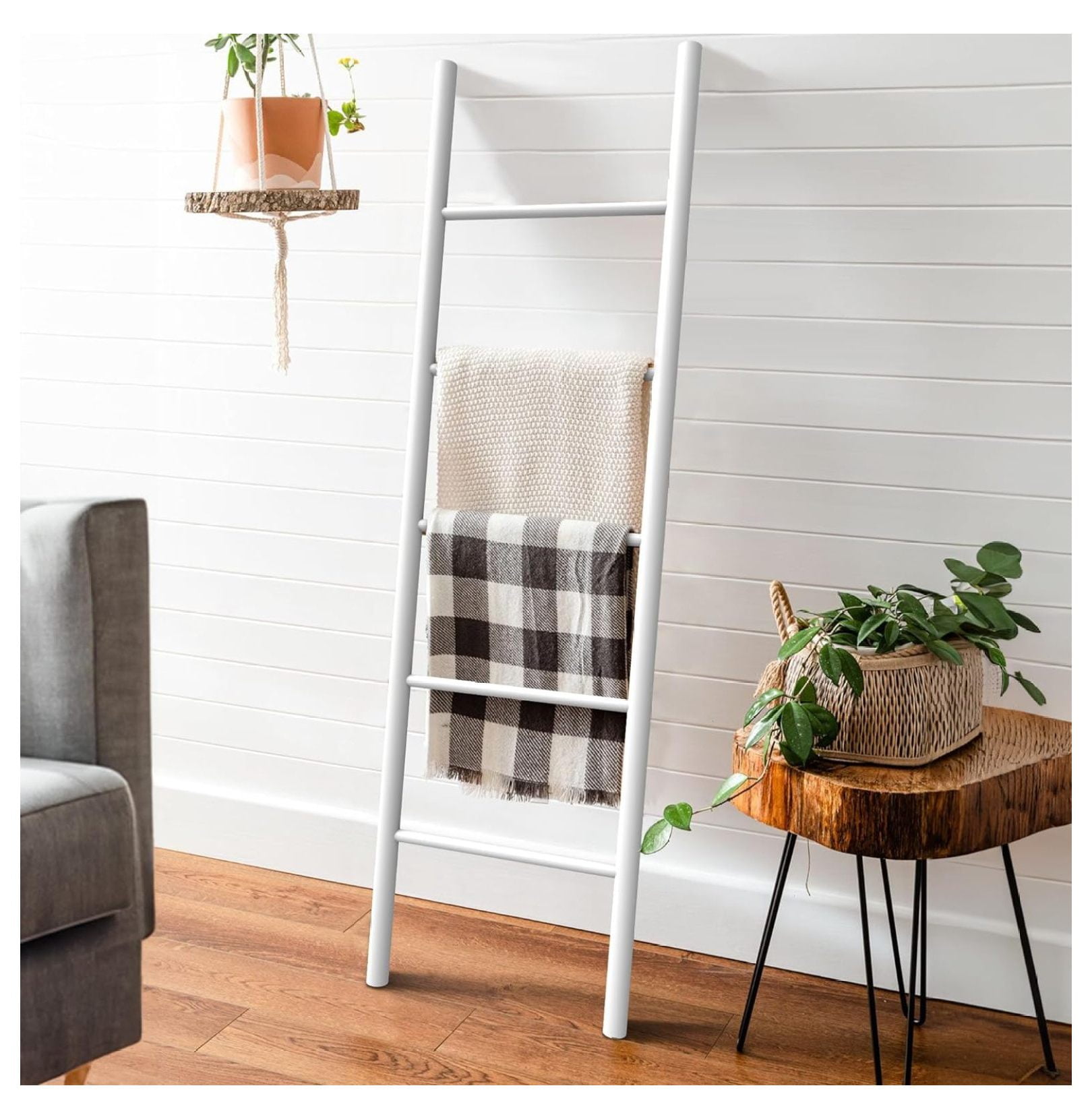 BULYAXIA 4.8Ft Lumber Wall Leaning Blanket Ladders Quilt Towel Display