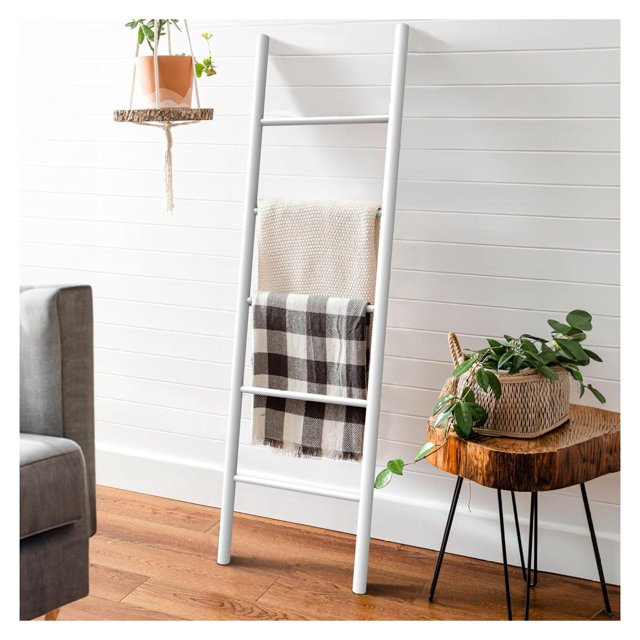 BULYAXIA 4.8Ft Lumber Wall Leaning Blanket Ladders Quilt Towel Display Rack Shelf Holder, Hips