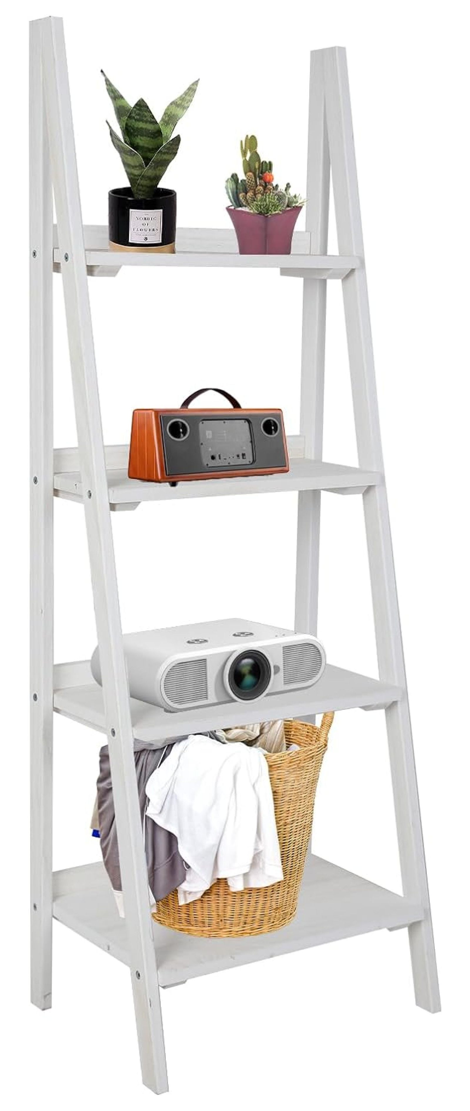 BULYAXIA 4Tier Ladder Shelf, Bookshelf for Small Spaces, Wooden Ladder