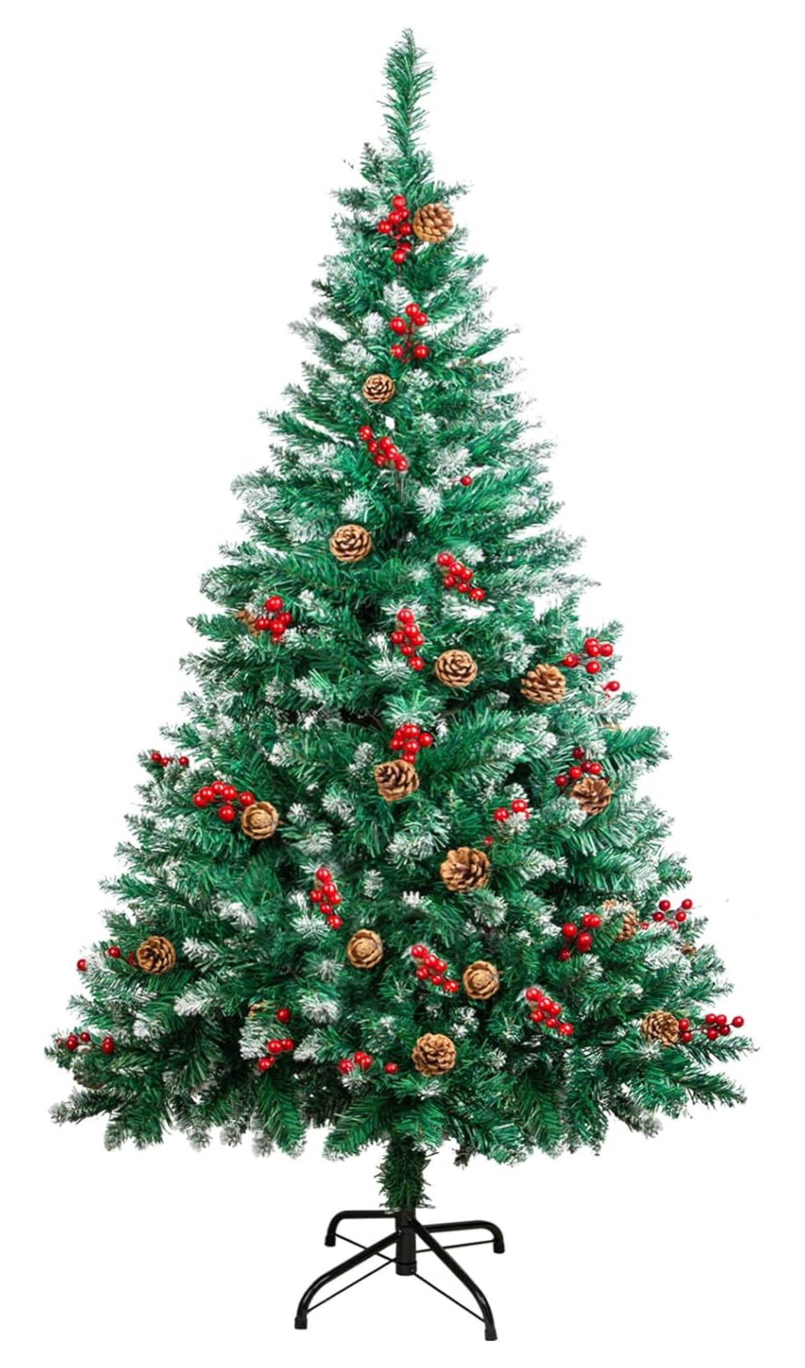 BULYAXIA 4ft Snow Flocked Christmas Tree with Pinecones Red Berries