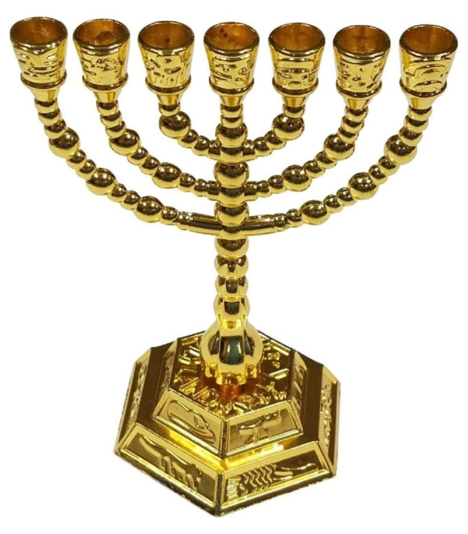 BULYAXIA 5" Small 7 Branch Hexagonal Base 12 Tribes of Israel Menorah