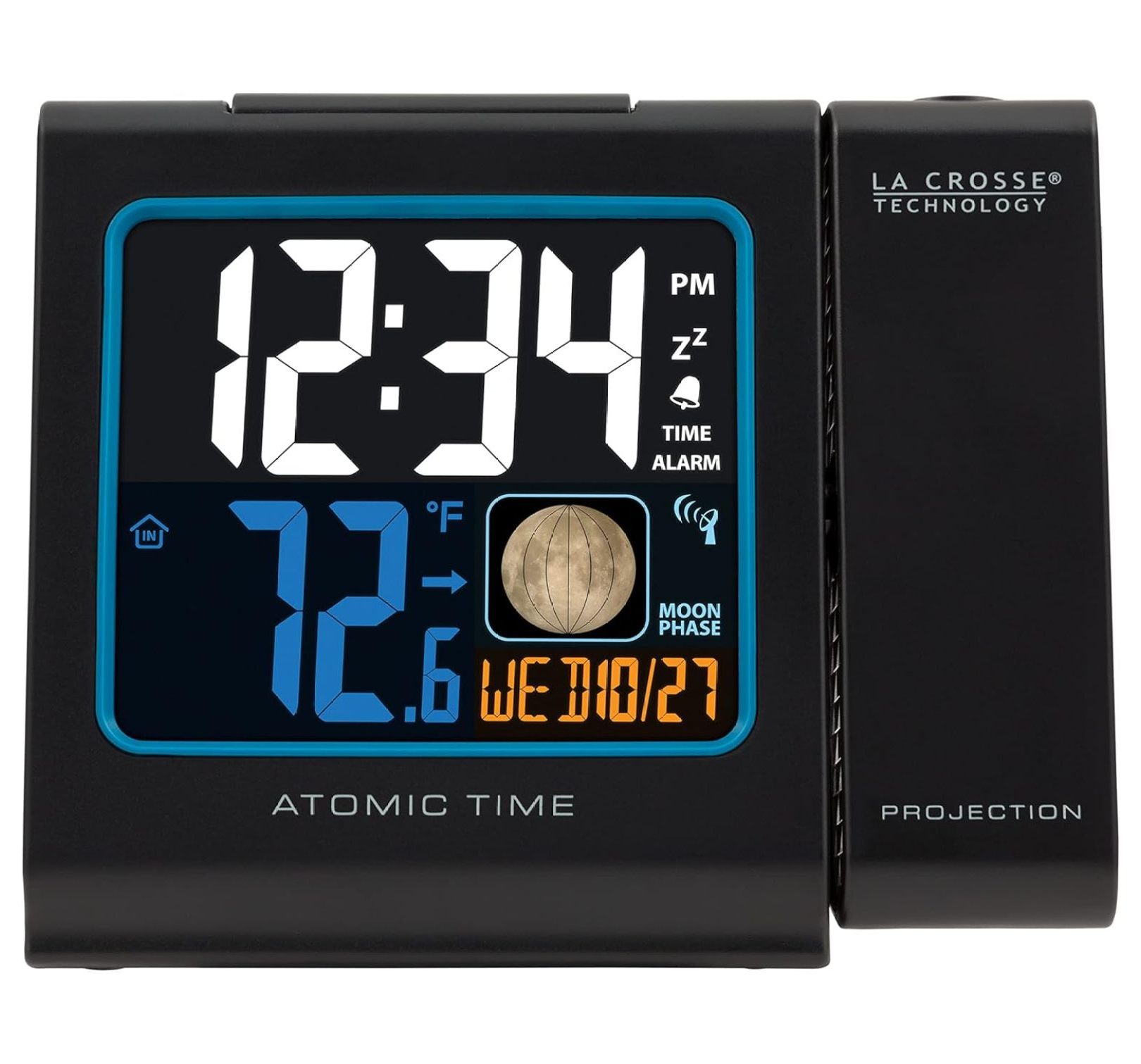 BULYAXIA 616146A 5Inch Color Atomic Projection Alarm Clock with Moon