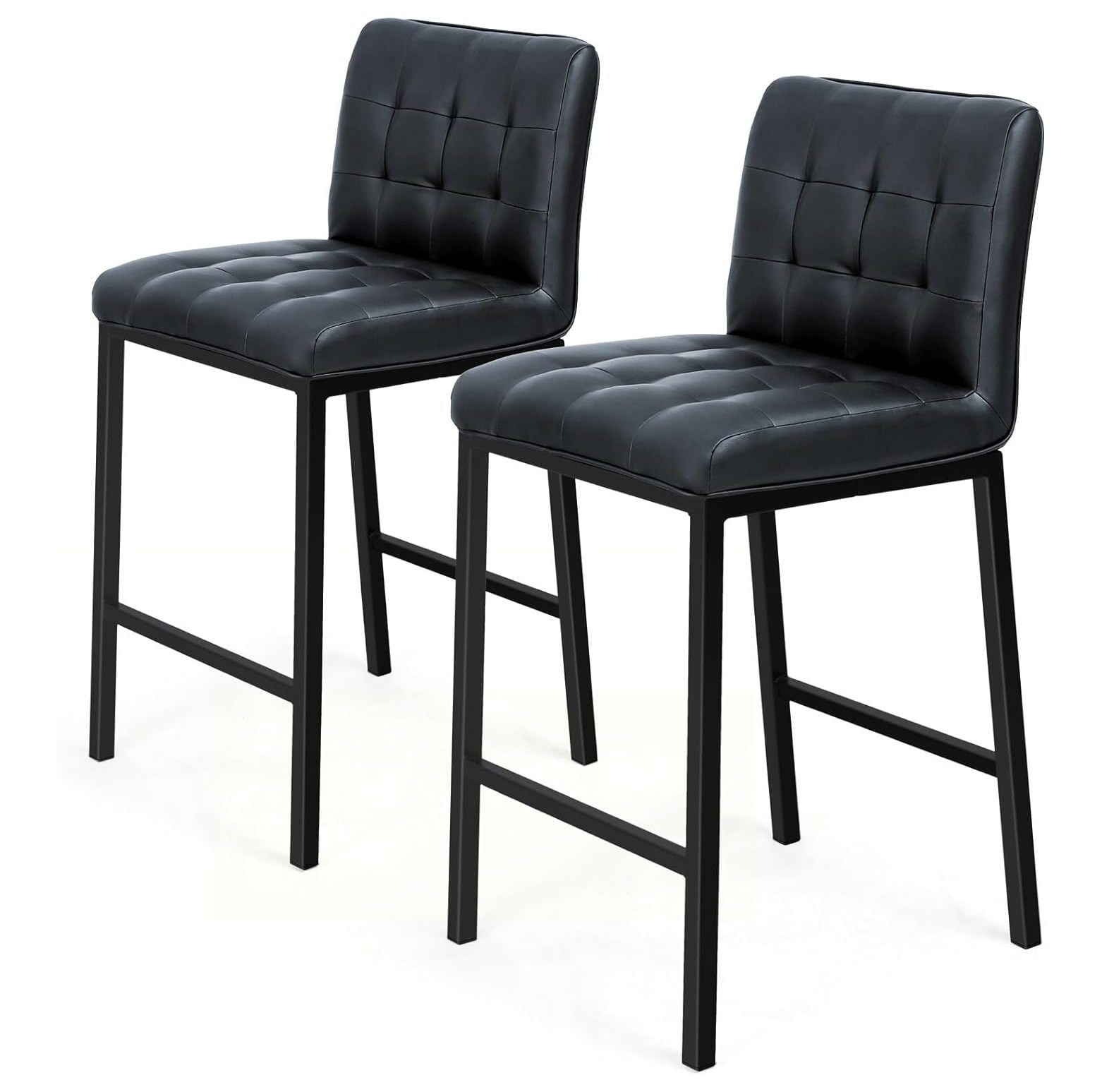 BULYAXIA Bar Stools 26 INCH Set of 2 with Back, Metal Legs PU Leather