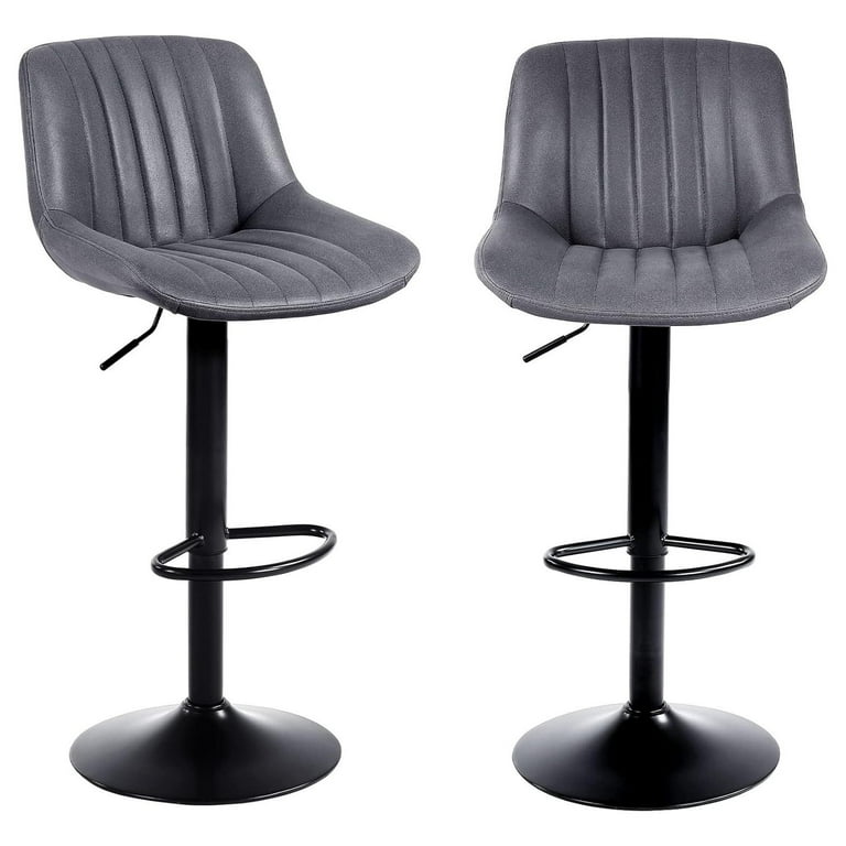 BULYAXIA Bar Stools Set of 2 Swivel Counter Height Barstools with Back Adjustable PU Leather Bar Chairs Modern Armless Kitchen Island Stool Dark Grey Walmart