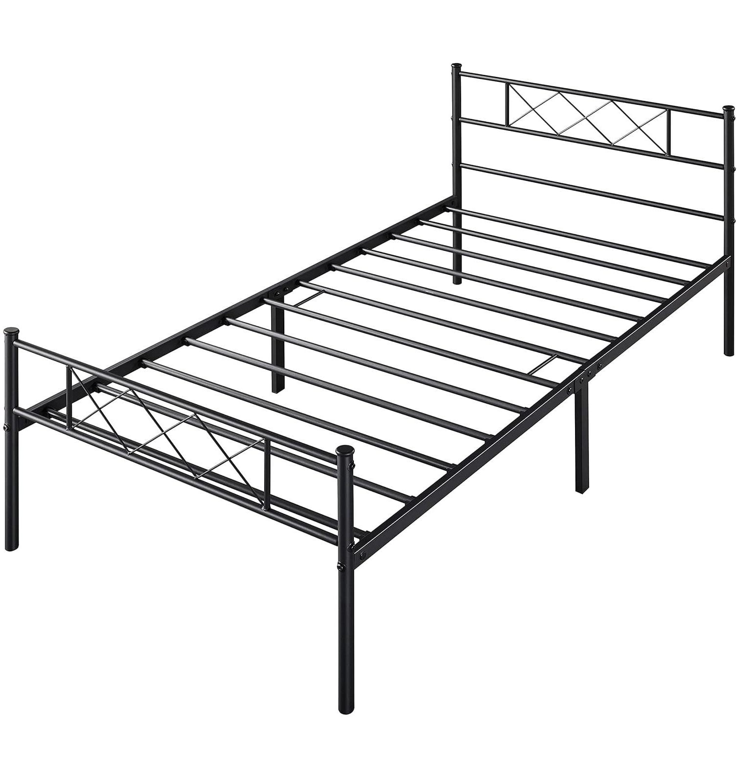 BULYAXIA Black Metal Bed Frame with Headboard Mattress Foundation/Platform Bed/Slatted Bed Base