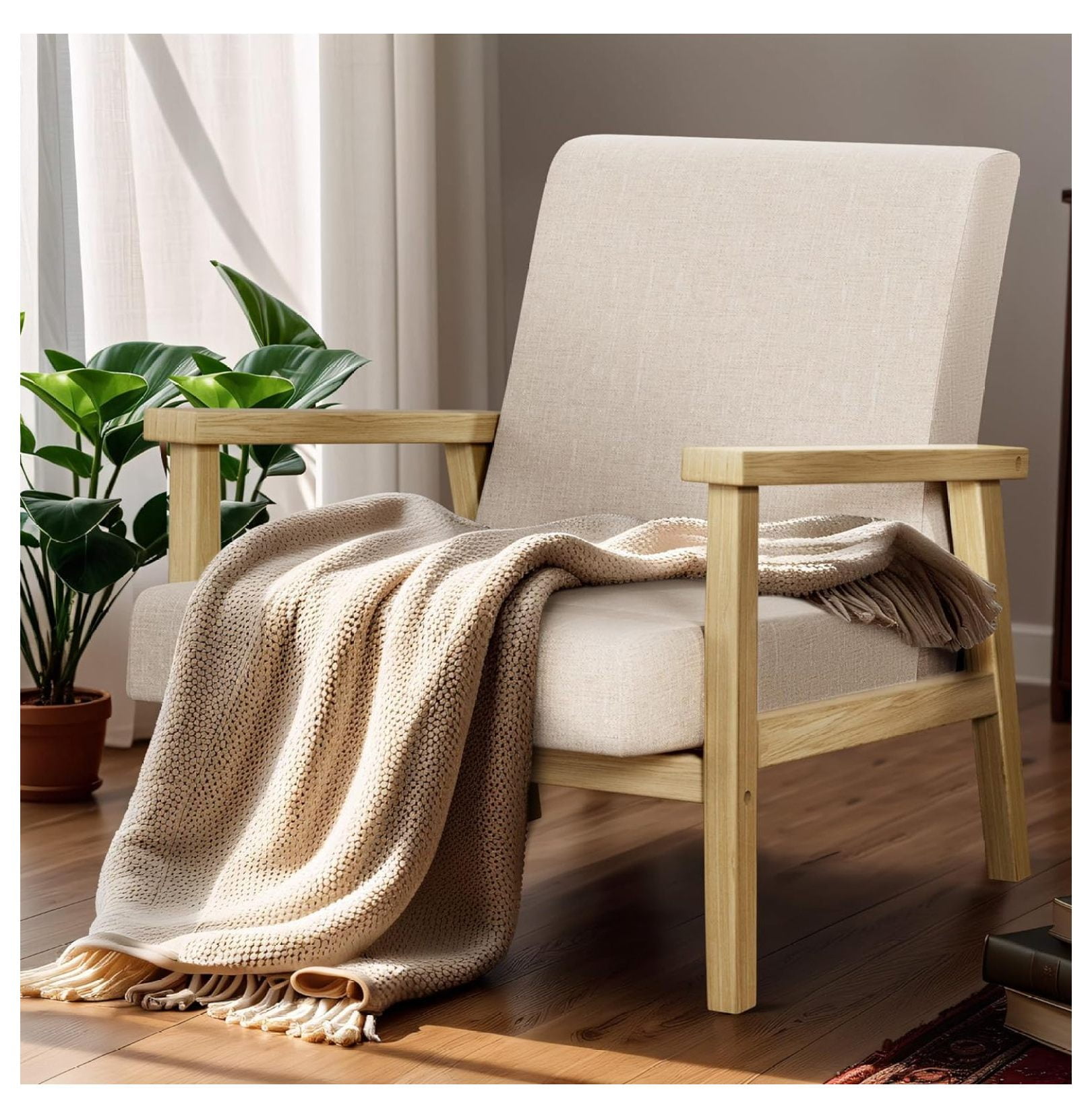 BULYAXIA Century Modern Accent Chair with Cushion and Wood Frame