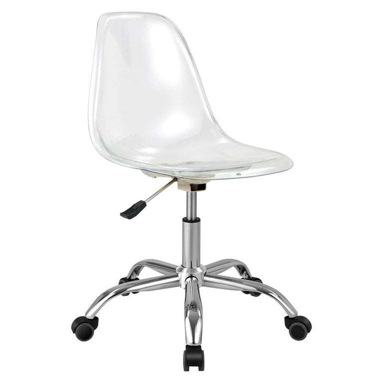BULYAXIA Clear Desk Chair Armless Swivel Vanity Ghost Plastic Chair with Sturdy Metal Base Smooth Wheels Height Adjustable Home Office Chair for