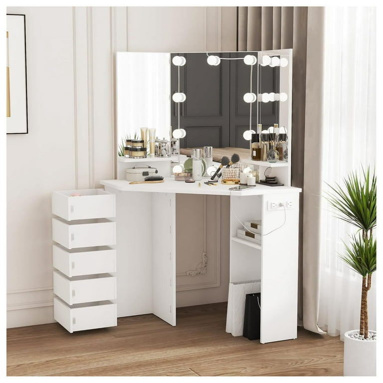 Corner makeup vanity with 2024 mirror and lights