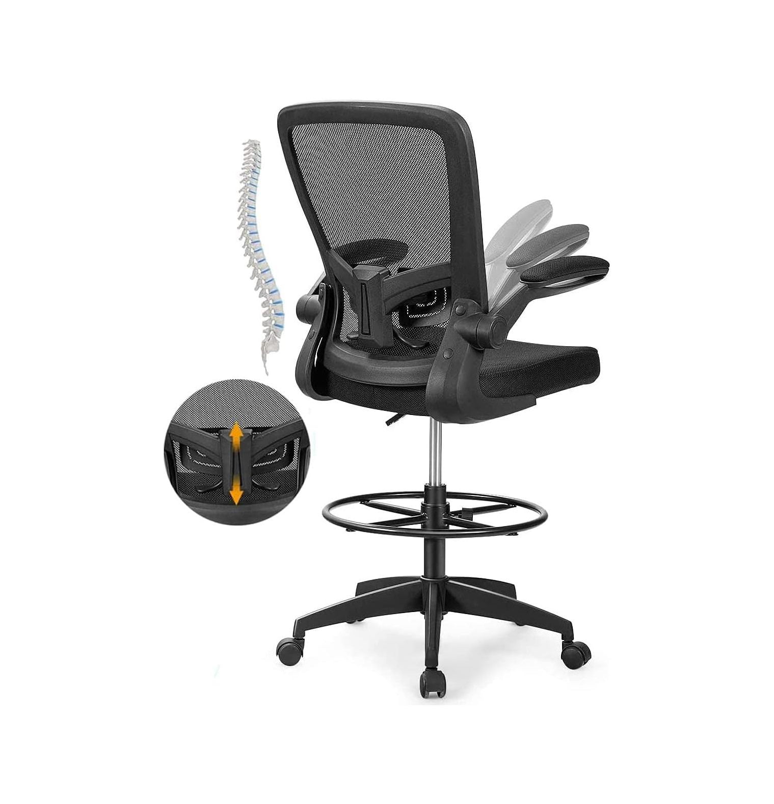 BULYAXIA Drafting Chair, Ergonomic Tall Office Chair Stool Standing