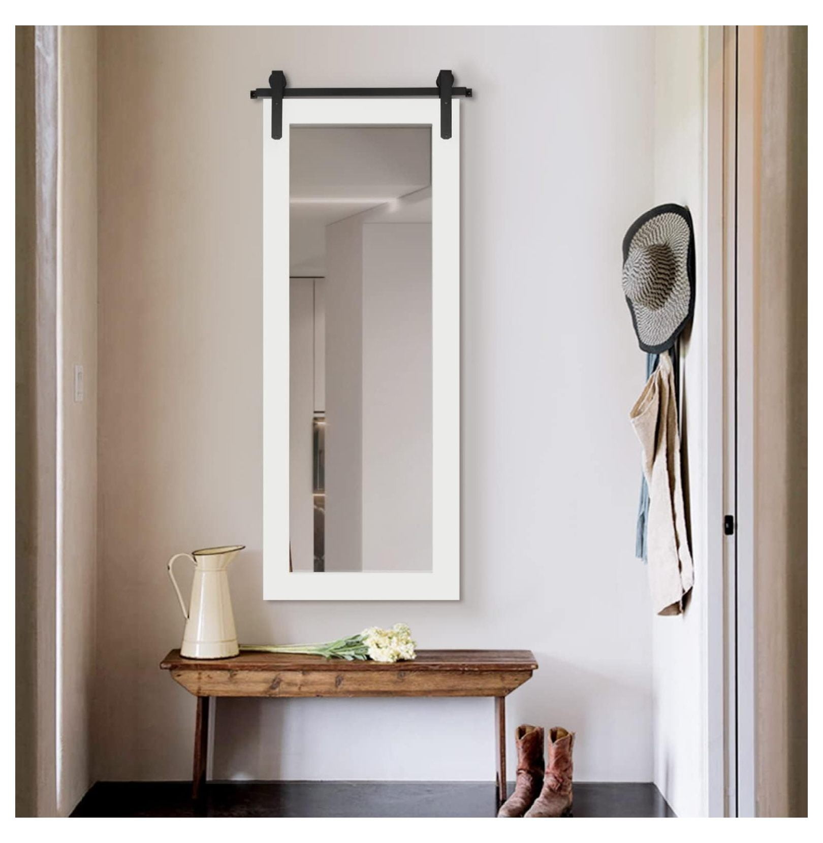 BULYAXIA Farmhouse Full Length Mirror, Rustic Wood Framed Wall Decor