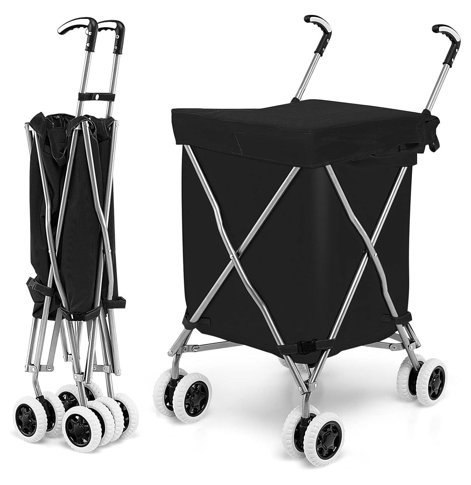 BULYAXIA Folding Shopping Cart Large Grocery Cart with Wheels and Removable Fabric Cover Lightweight and Sturdy Rolling Utility Cart for Groceries Laundry Shopping Picnic Black Walmart