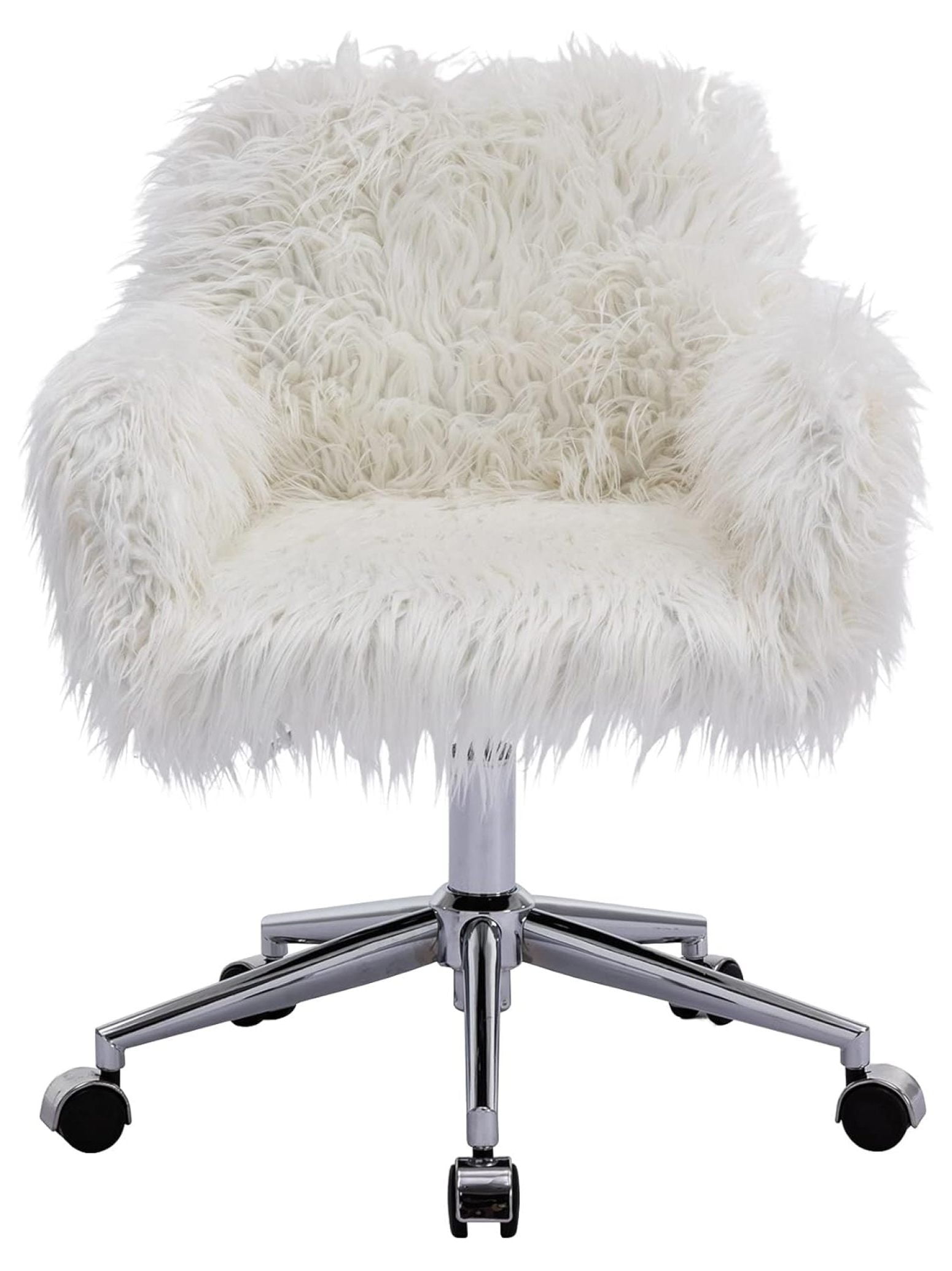 BULYAXIA Fuzzy Desk Chair Fluffy Office Chair Faux Fur Desk Chair Modern Swivel Chair with Armrest Vanity Chair Soft Comfortable for Woman Girl Living Dressing Room White Walmart