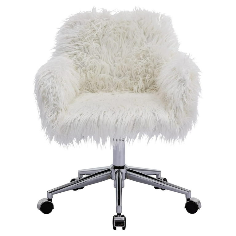 BULYAXIA Fuzzy Desk Chair Fluffy Office Chair Faux Fur Desk Chair Modern Swivel Chair with Armrest Vanity Chair Soft Comfortable for Woman Girl Living Dressing Room White Walmart