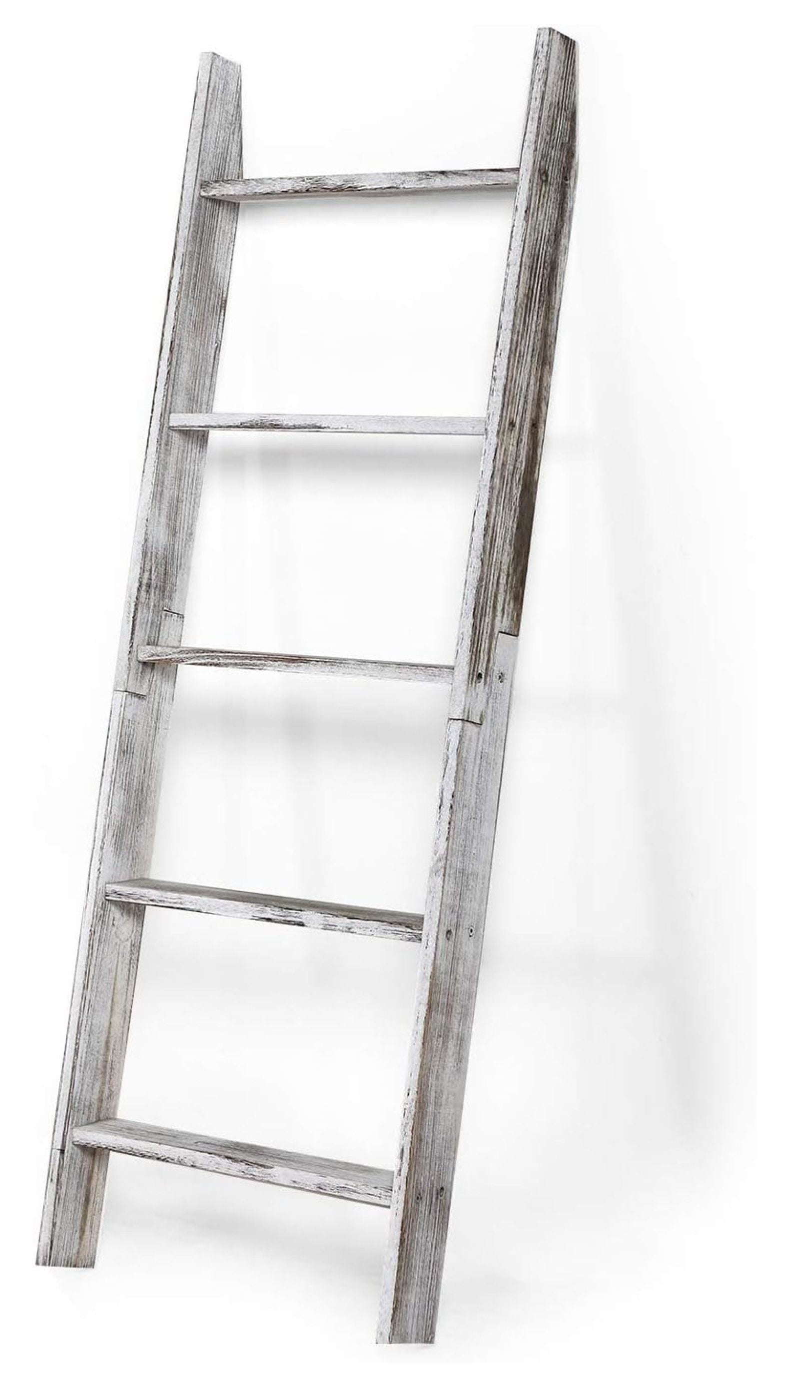 BULYAXIA Gray Washed Wood Decorative Ladder Shelf, 4.5 Foot Wall