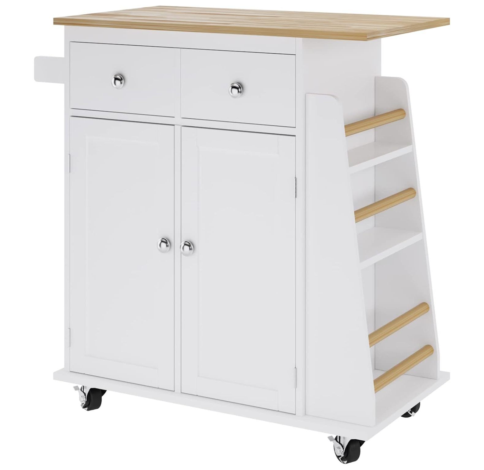 BULYAXIA Kitchen Island with Storage Drawers on Wheels Kitchen Cart Trolley, Rolling