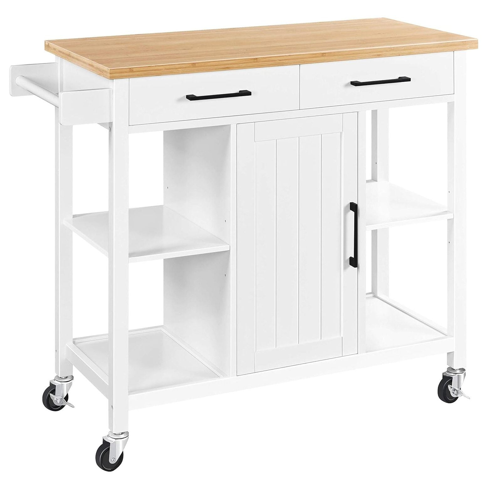 BULYAXIA Kitchen Island w/Bamboo Countertop and Drawers, Rolling
