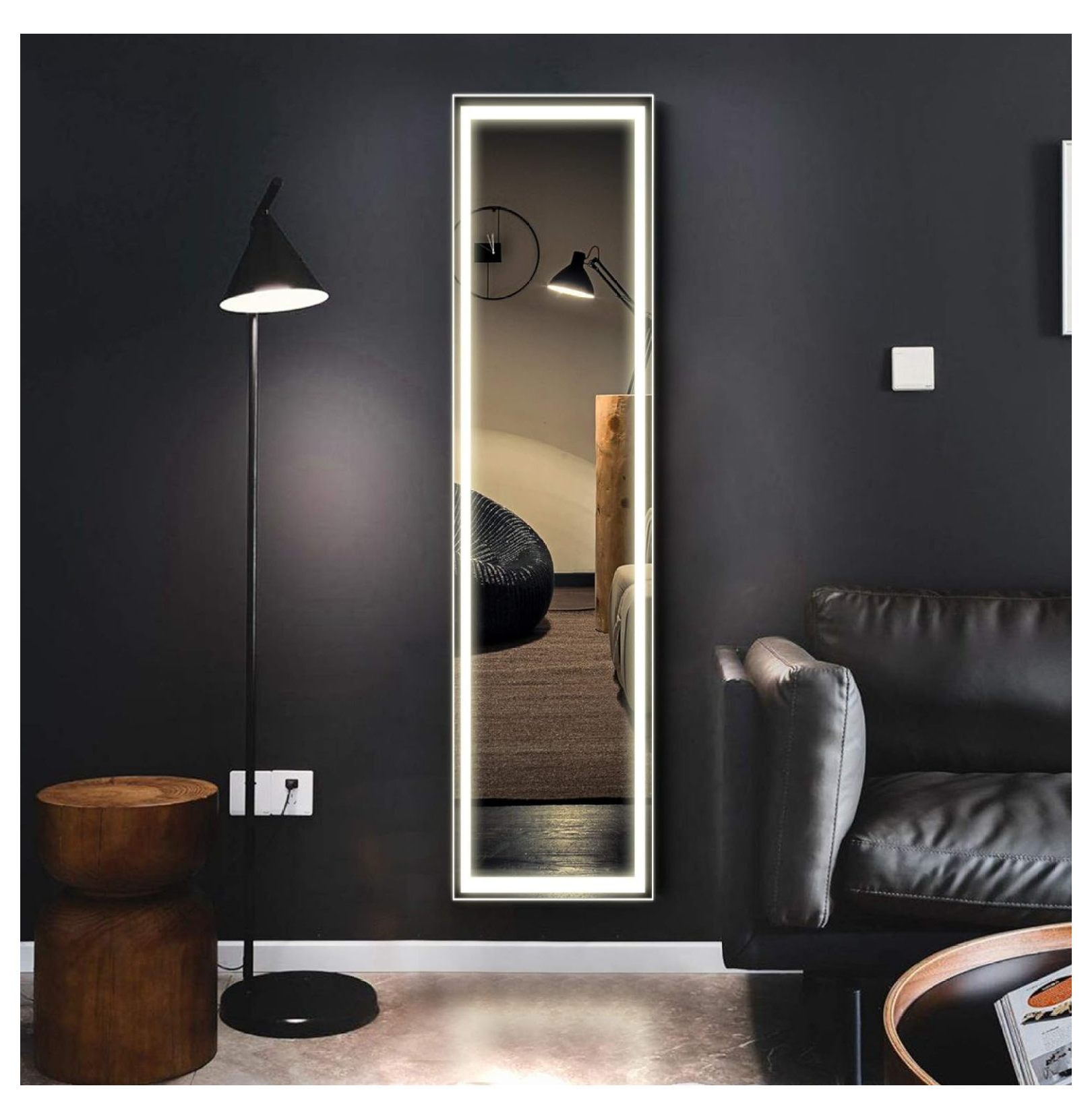 BULYAXIA LED Full Length Lighted Mirror, Body Mirror with Lights, Stand