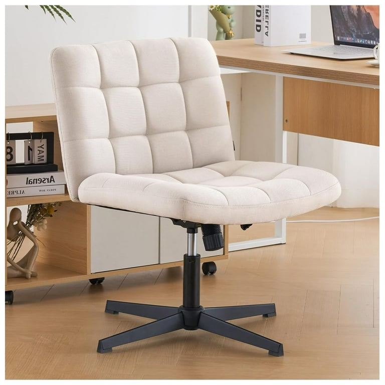 BULYAXIA Linen Office Desk Chair No Wheels Armless Swivel Home Office Chair Height Adjustable Wide Office Chair for Bedroom Modern Back Accent Chair Computer Task Chair Beige Walmart