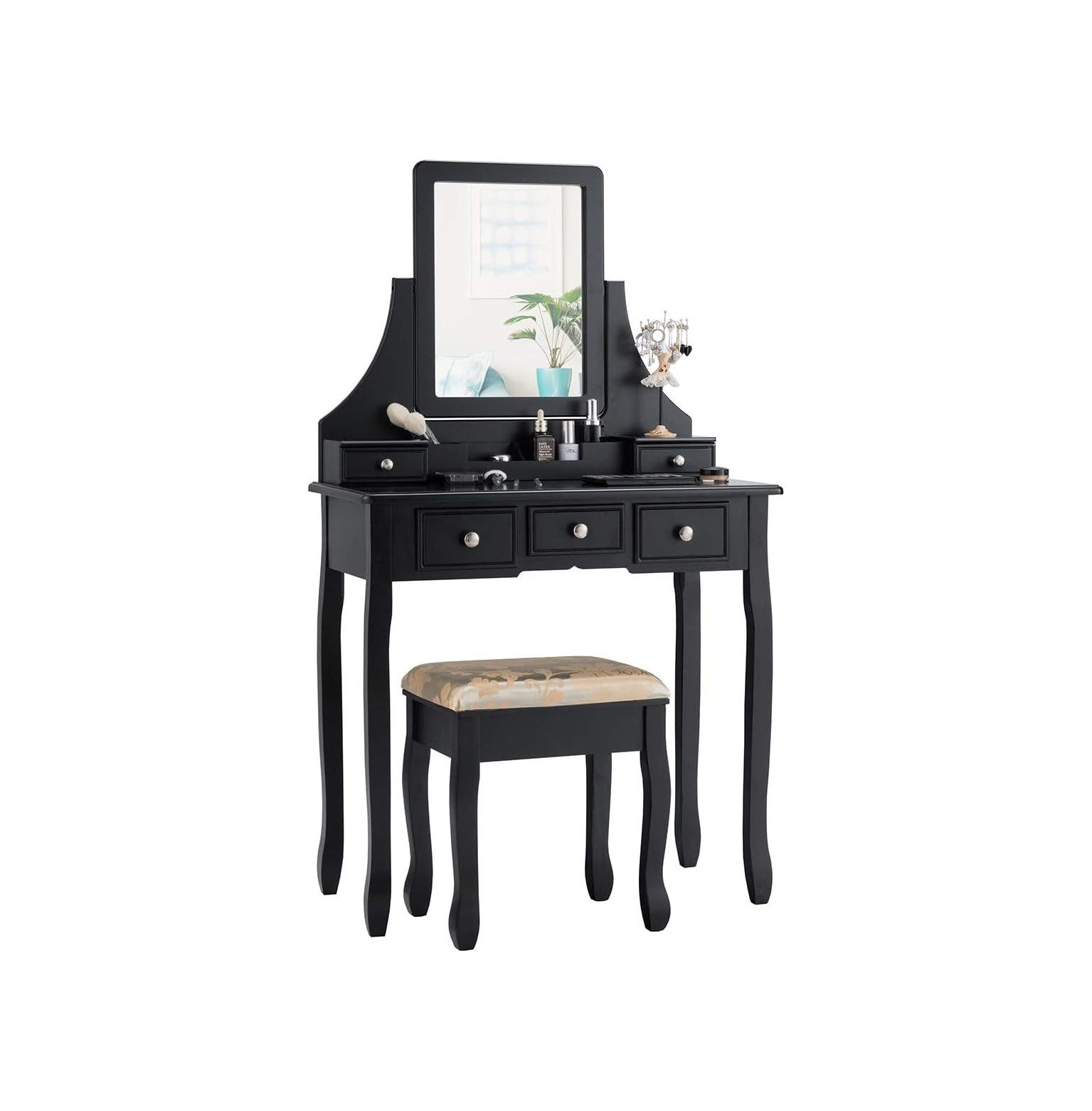 BULYAXIA Makeup Vanity Set with Mirror and Cushioned Stool, Dressing