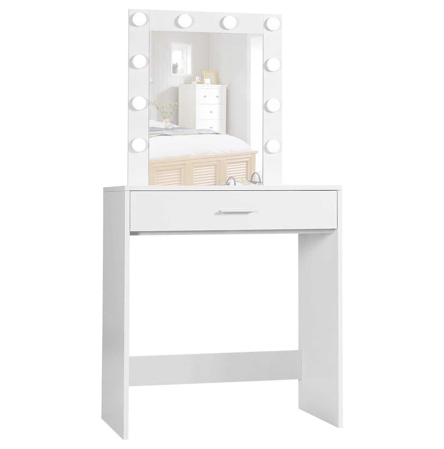 BULYAXIA Makeup Vanity Table with Lighted Mirror, Vanity Desk with