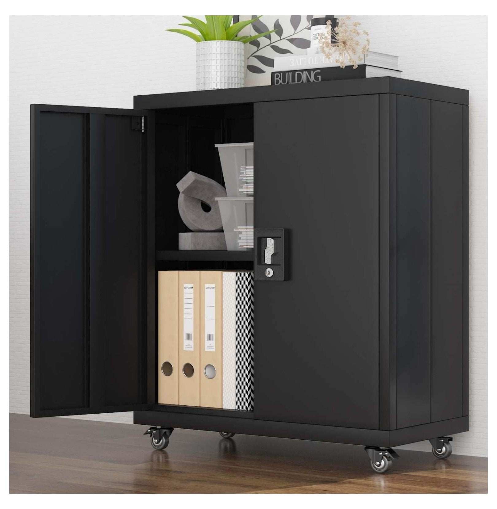 BULYAXIA Metal Storage with Wheels,Lockable Steel Storage