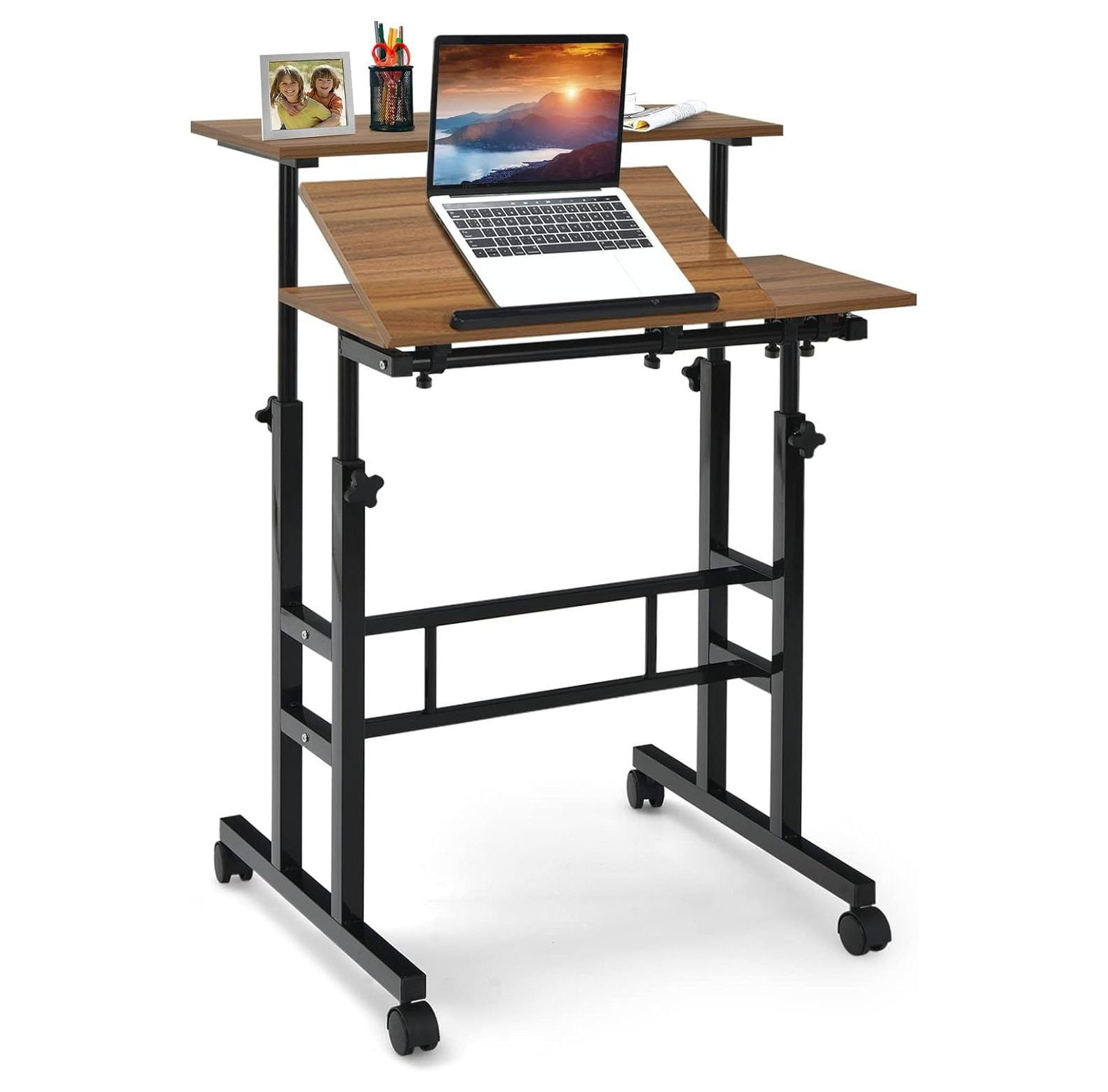 BULYAXIA Mobile Standing Desk, Laptop Cart with Over Desktop, Overbed