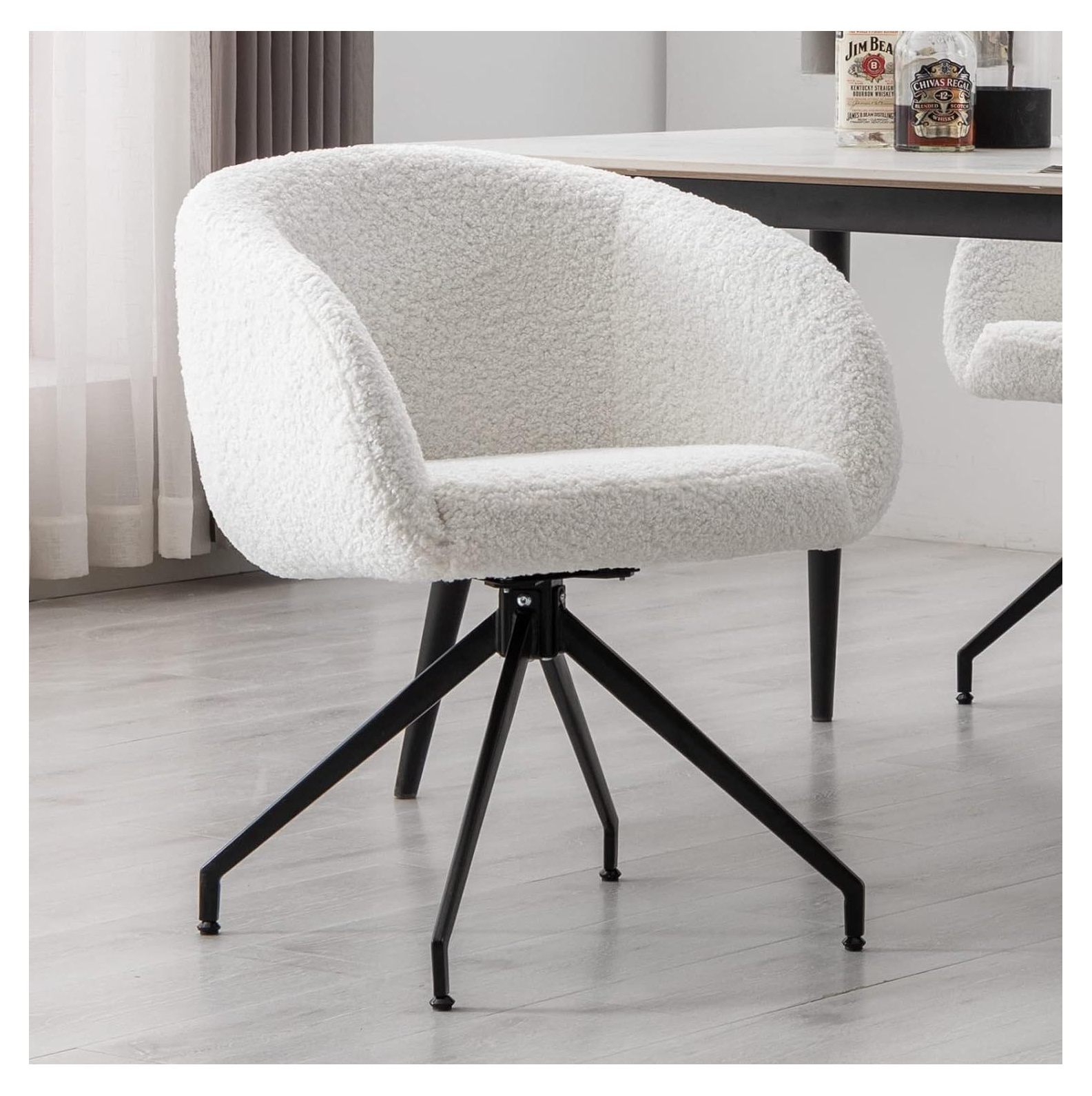 BULYAXIA Modern Swivel Barrel Dining Chair Set of 1, Faux Fur Upholstered Accent Side Chair