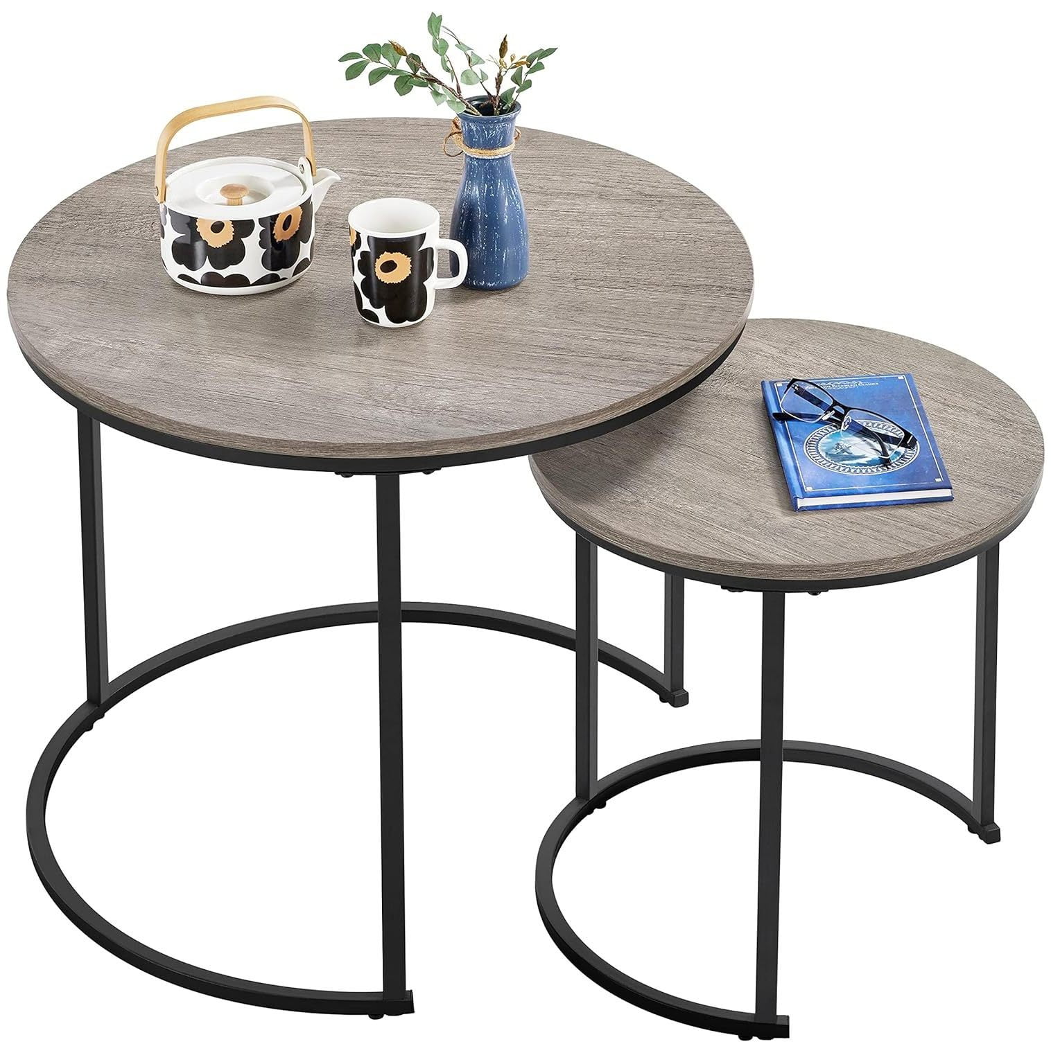 BULYAXIA Nesting Side Tables Set of 2, Modern Round End Tables w ...