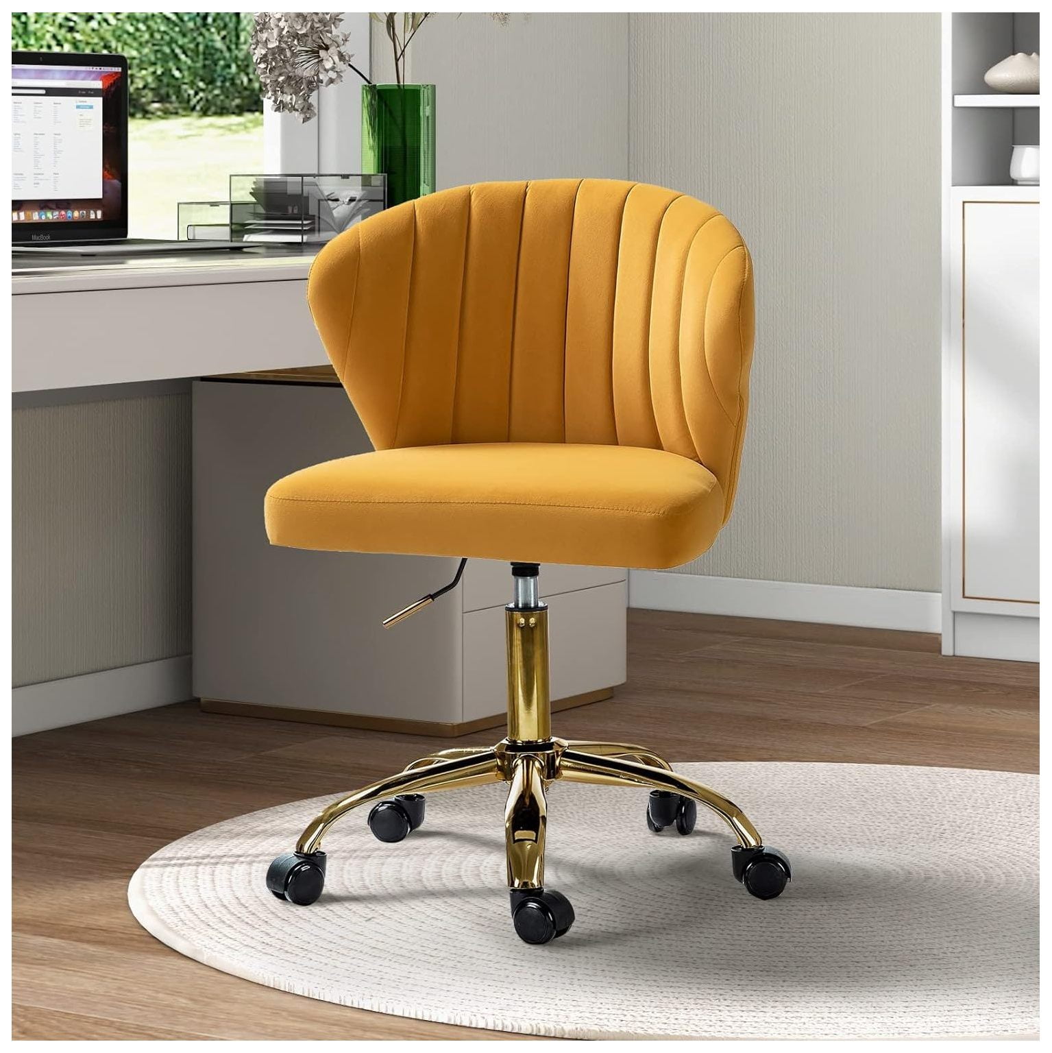 BULYAXIA Office Desk Chairs with Wheels & Base, Modern Velvet Cute
