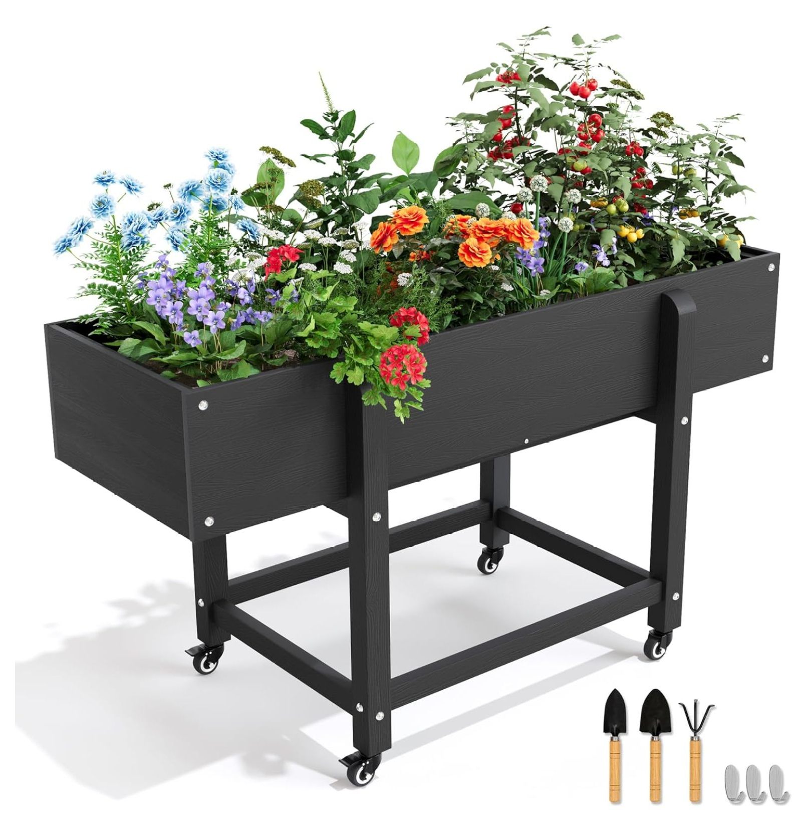 BULYAXIA Raised Garden Bed with Wheels, * 16.7 * 28 in, Elevated Planter Box with Tools, Weather