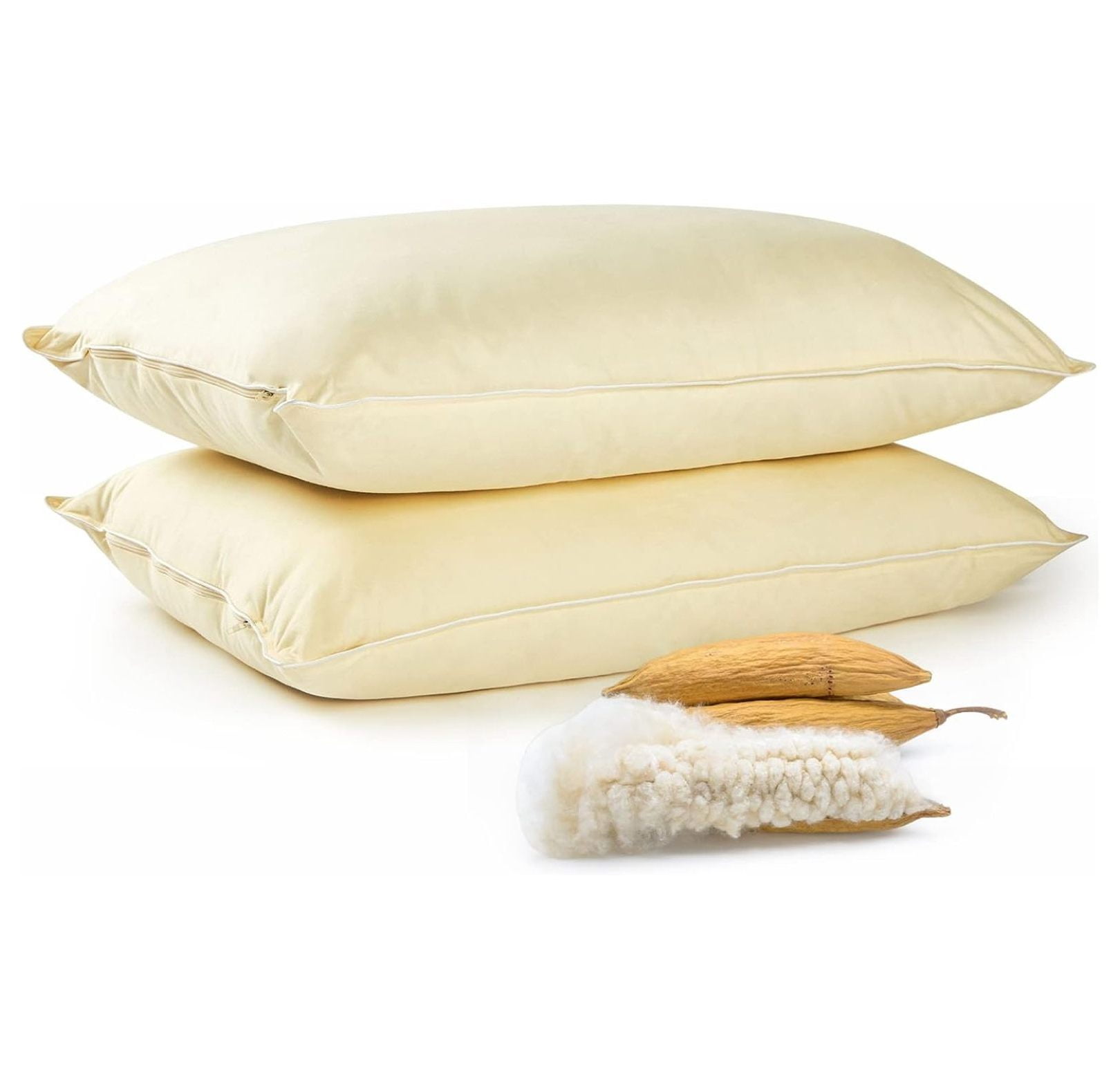 BULYAXIA Set of 2 Organic Kapok Bed Pillows, Natural Kapok Fiber Filled