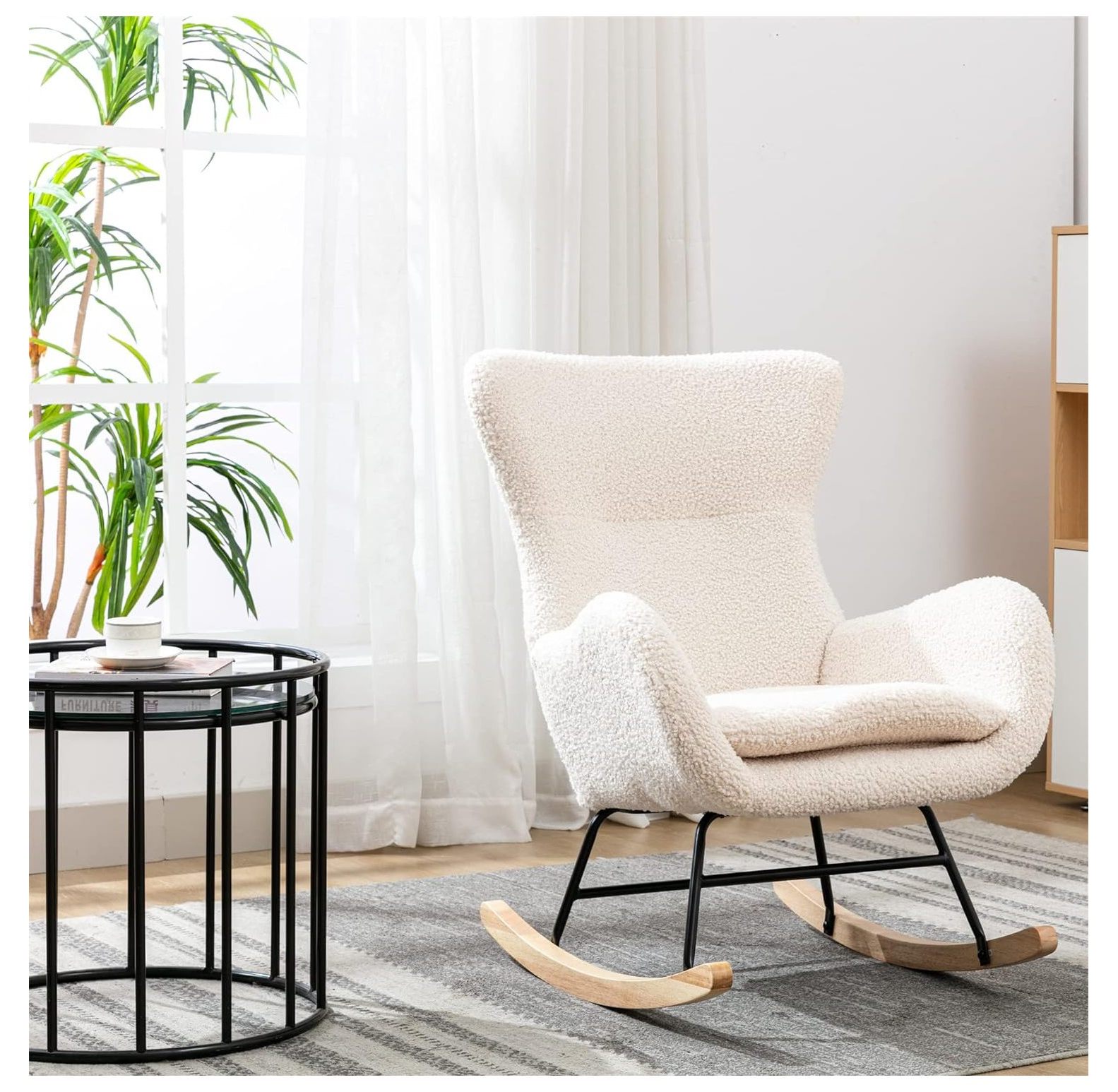 BULYAXIA Small Rocking Accent Chair, Uplostered Glider Rocker Armchair for Baby Nursery, Comfy