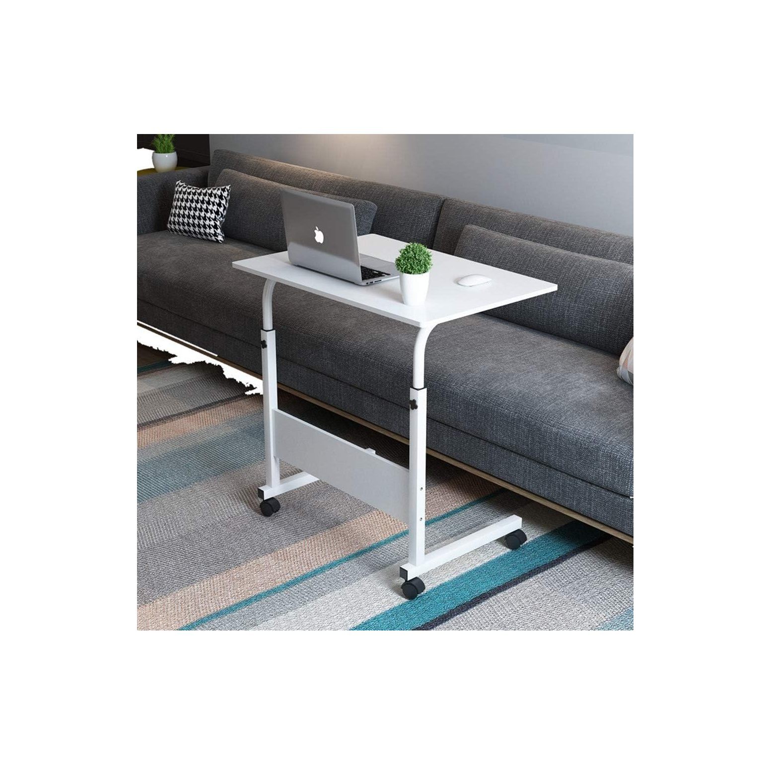 BULYAXIA Sofa Side Table with Wheels & Baffle, Removable Laptop