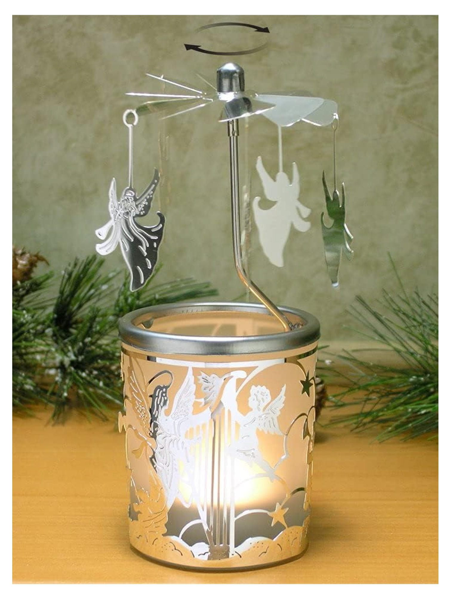 BULYAXIA Spinning Angel Candleholder Silver Angels Spin Around This