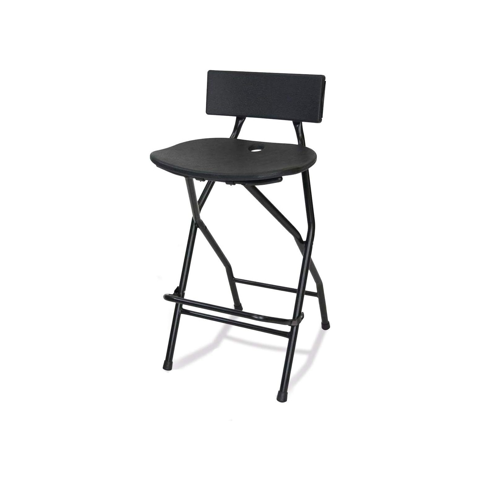 BULYAXIA TitanPRO Folding Bar Stool with Backrest Black Metal Frame Stool with Back Support