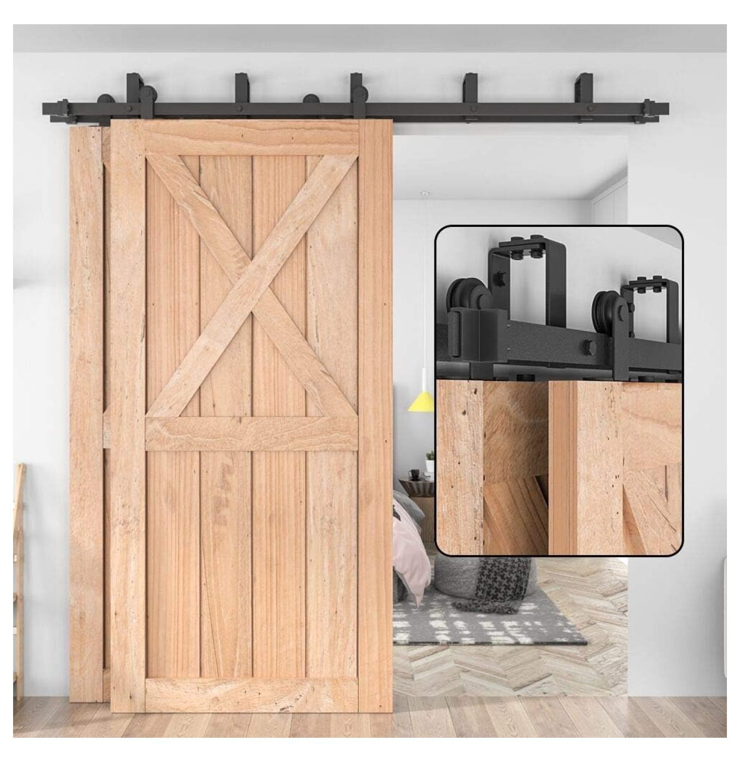 BULYAXIA Top Mount Double Bypass Barn Door Hardware 6 FT Track Double