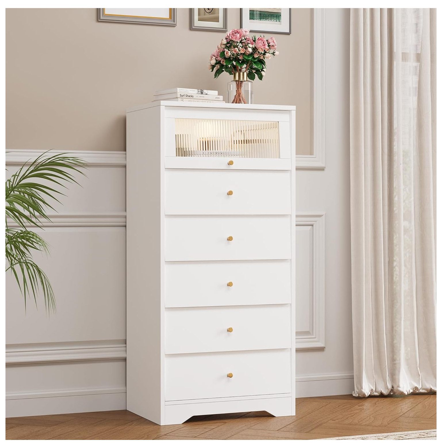 BULYAXIA White Dresser, 48.7” Tall White Dresser 6 Drawer Dresser