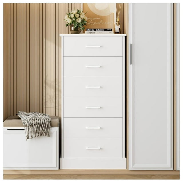 BULYAXIA White Dresser 6 Drawer Dresser, 48.5” Tall White Dresser for