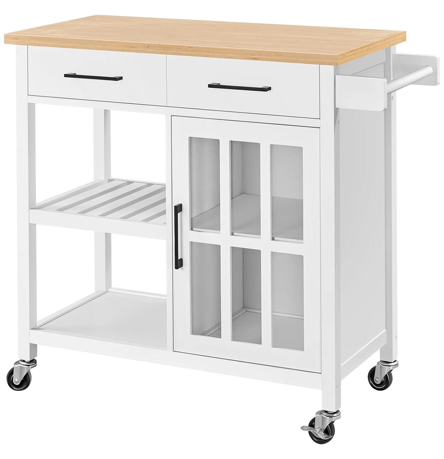 BULYAXIA Wood Kitchen on Wheels, Rolling Utility Trolley with