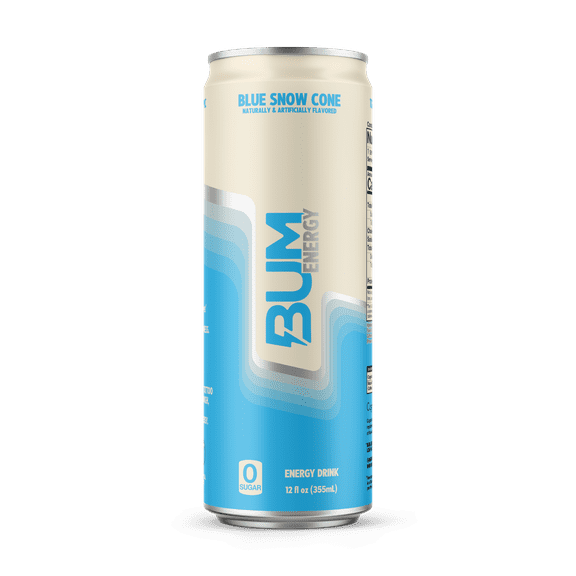 BUM Energy Blue Snow Cone Energy Drink, 112 mg Natural Caffeine, 12 fl oz Can