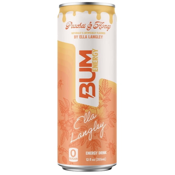 BUM Energy Drink Peaches & Honey By Ella Langley - 12 fl oz 18 Cans NEW