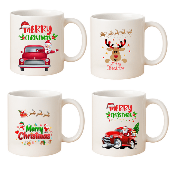 BUMBLE THE BEE Christmas Mug Set 4 Festive Designs 11oz Ceramic Gift-Ready Packaging Dishwasher & Microwave Safe