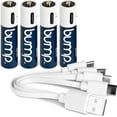 thumbnail image 1 of BUMP AAA Rechargeable Batteries - 4 Pack - Lithium Ion, High Output, Fast & Long Lasting USB-C Charge, Use w/Remote Control, Battery Operated Toys, Keyboard, Wireless Mice, Charger Cable Included, 1 of 5