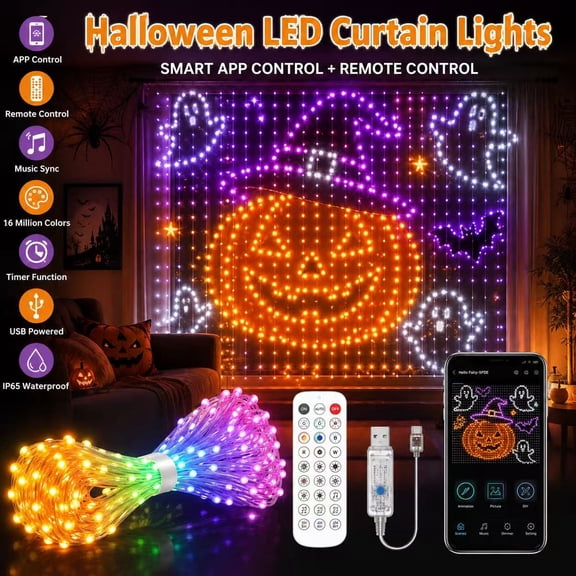 BUNACET Smart Curtain Lights, 256 LED 7.9×7.9FT RGB Color Changing Fairy Lights, APP & Remote Dynamic DIY Music Sync for Bedroom Halloween Christmas Backdrop Decor