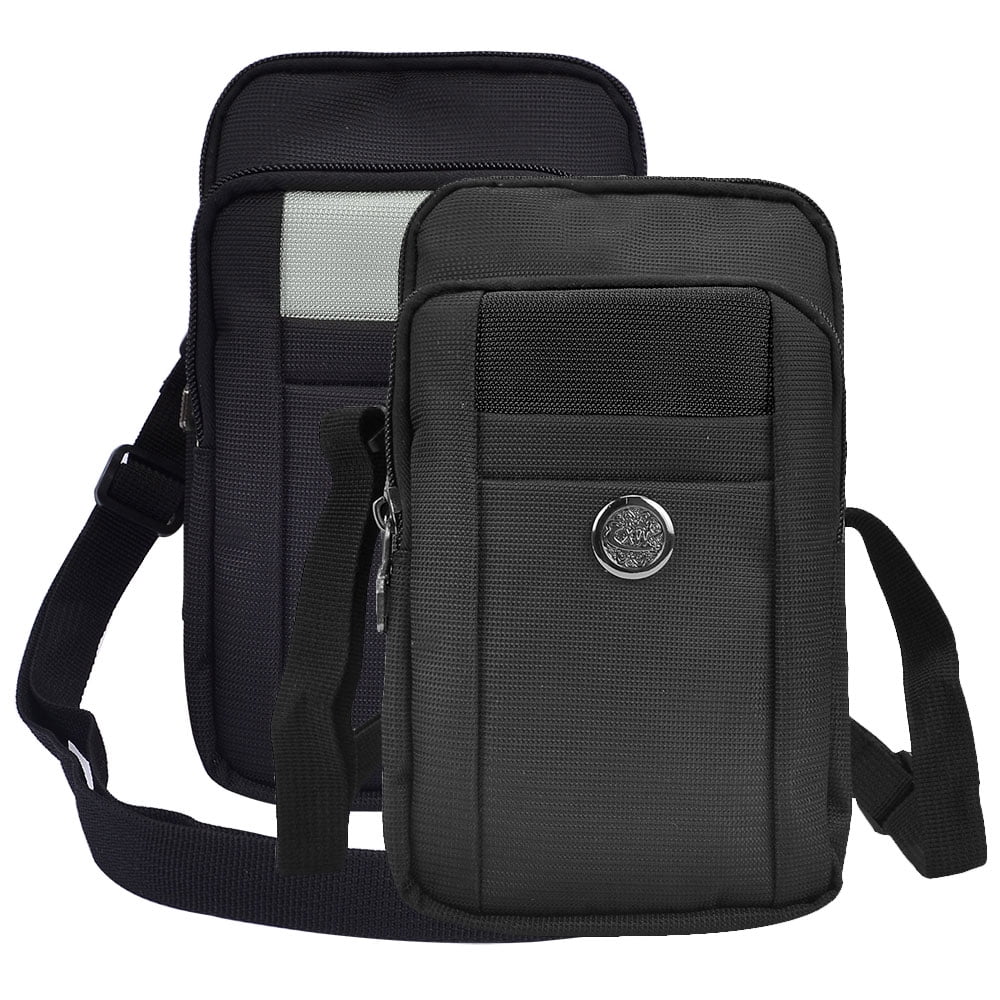 BUNDLE (2 pcs): Sports Travel Carrying Pouch (Black, Gray) with Detachable Shoulder Strap, Belt Loop, & Carabiner Clip fits Most Smartphones