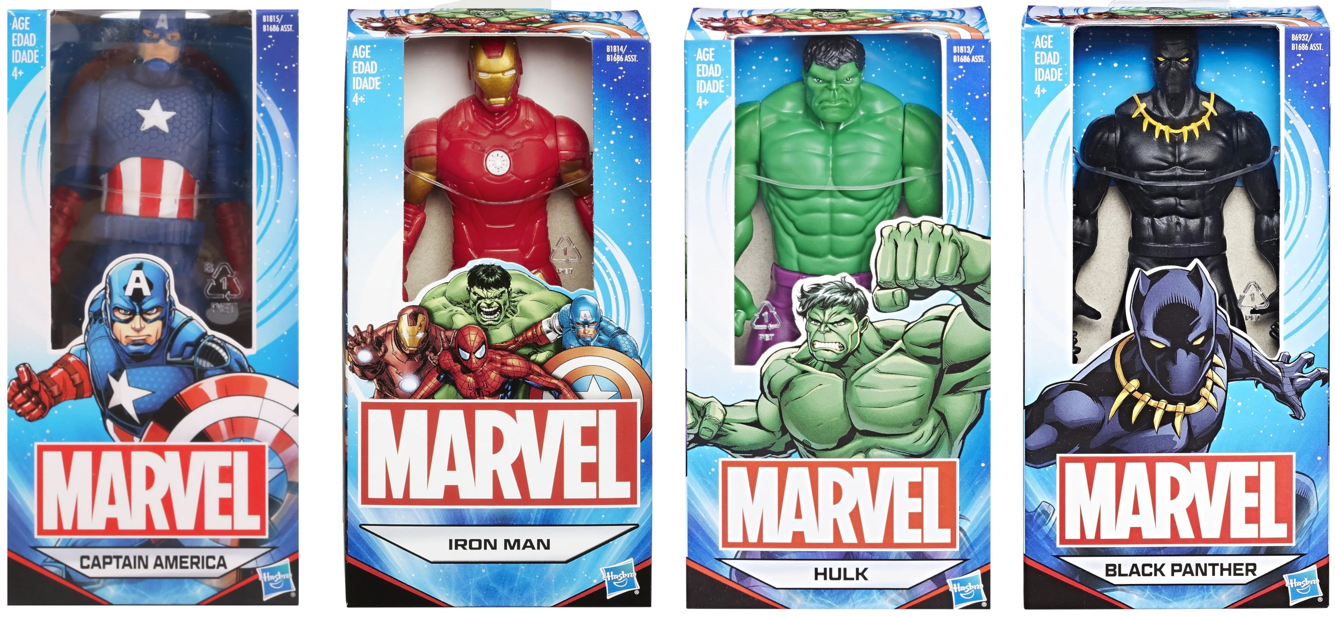 [BUNDLE - 4-pack] - Marvel Avengers 6-inch Action Figures - Captain America, Iron Man, Hulk, Black Panther