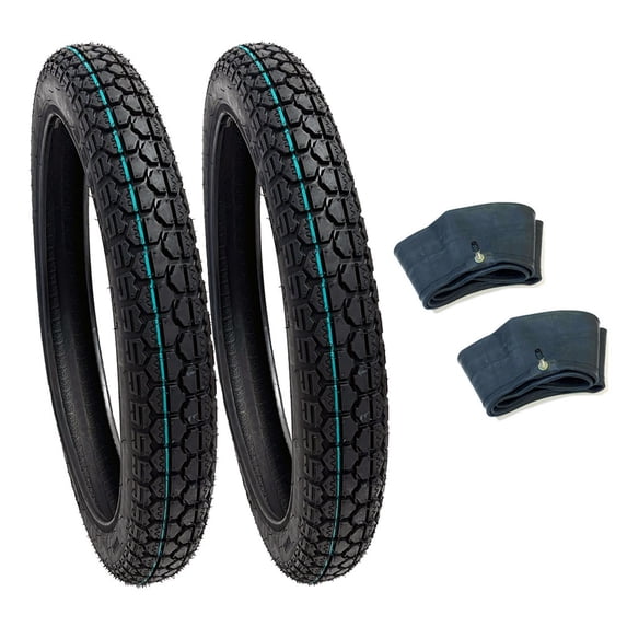 BUNDLE Motorcycle Tires: Two Tires Size 2.50 - 16 (P43) + FREE 2 Pack Matching Inner Tubes - Performance Motorcycles Dual On/Off Road Slightly Knobby Trea
